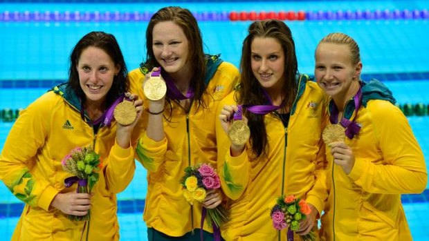 The women's 100m freestyle relay team has won Australia's only gold medal so far.