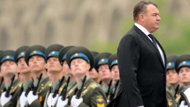 Anatoly Serdyukov, then Russia's Defence Minister, reviewing the troops during a Victory Day parade at the Red Square in Moscow.