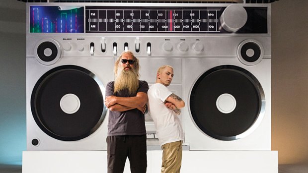 Eminem acknowledges his debt to early Beastie Boys, with the help of executive producer Rick Rubin (left), who produced the Beastie Boys debut album, <i>License To Ill</i>.