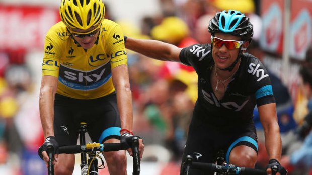 Job done: Froome with teammate Richie Porte at the finish line.