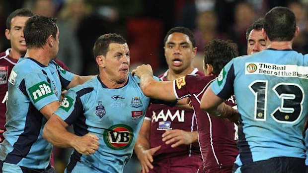 Standing up ... Greg Bird in the thick of Origin I action.