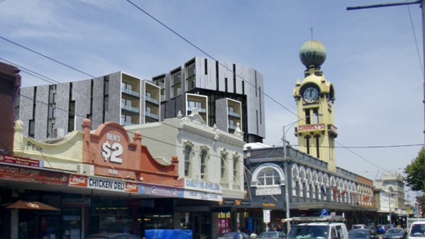 Swan Street Richmond, with proposed redevelopment in the background. Will new upwardly mobile residents accept street violence?