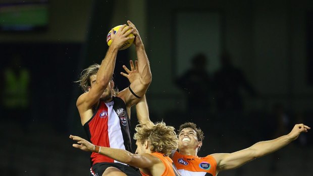 High-flying Saint: Josh Bruce is a contender for the AFL mark of the year.