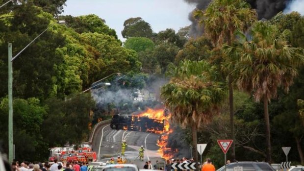 Fireball: the tanker crash that claimed two lives in Mona Vale last October. 