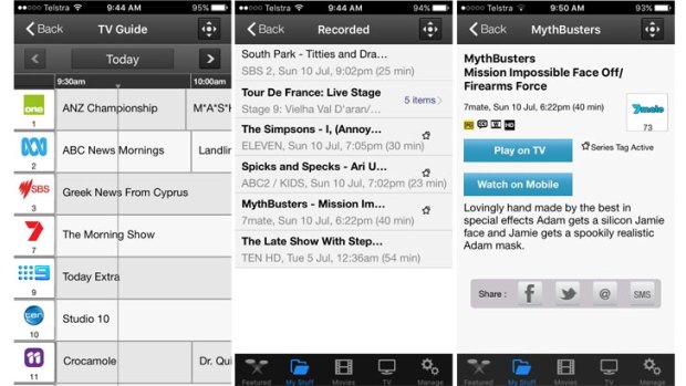 Screen shots from the Fetch TV app, which lets you schedule recordings.