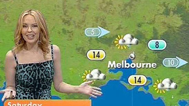Frosty ... Kylie Minogue reads the weather on GMTV.