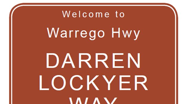 One of the signs to mark the newly named Darren Lockyer Way on the Warrego Highway.