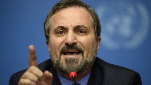 The opposition: Louay Safi, a spokesman for the Syrian National Coalition, speaks at a press conference in Geneva.