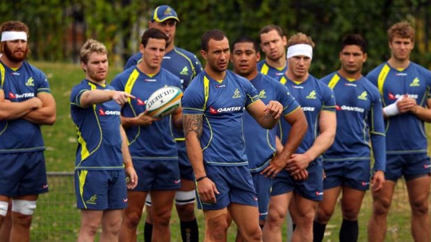 The Australia squad in training at Coogee Oval yesterday.