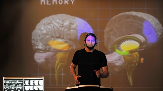 Stepping into the zone: performer David Pledger wears a headset that monitors his brain during physical exertion. PICTURE: CRAIG ABRAHAM