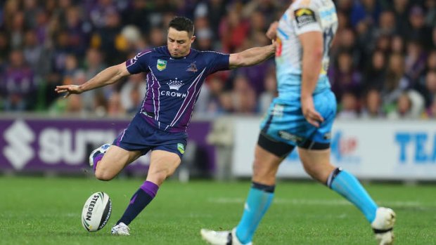Timely conversion: the Storm's Cooper Cronk kicked the winning field goal against the Titans.