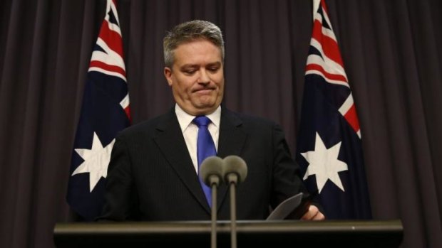 Budget repair: Finance Minister Senator Mathias Cormann addresses the media at Parliament House in Canberra on Wednesday.
