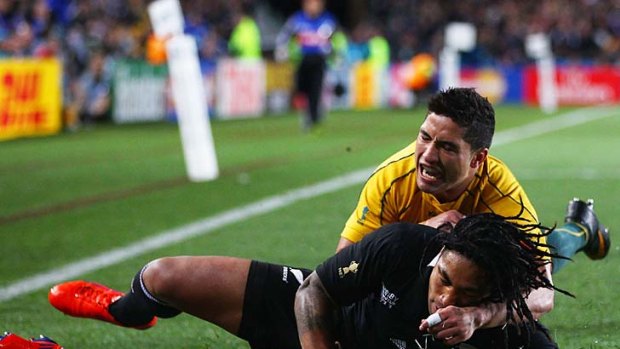 Ma'a Nonu scores the only try of the match in yesterday's World Cup semi-final in Auckland.