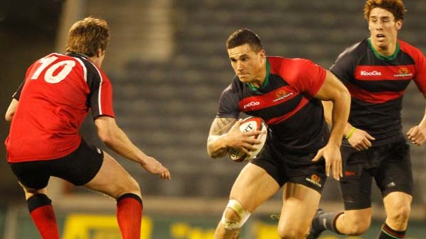 Sonny Bill Williams runs with the ball while representing Canterbury Metro on Saturday.