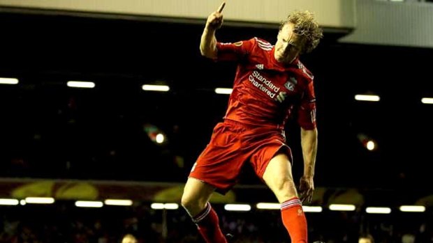 Dirk Kuyt of Liverpool celebrates scoring the winning goal.