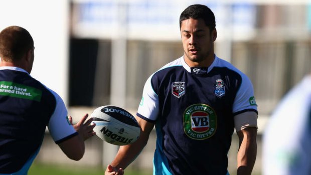 Resolute: Jarryd Hayne will need to call on his goal line defence against the Maroons.