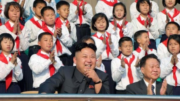 North Korean leader Kim Jong-un watches a children's football game at the Songdowon International Children's Camp at Wonsan city, in North Korea's Kangwon province.