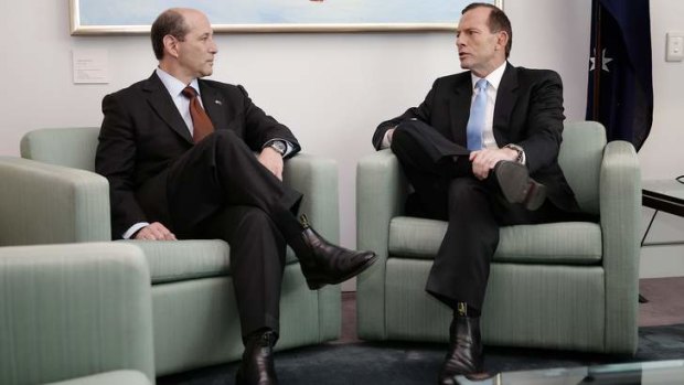 Prime Minister-elect Tony Abbott farewells outgoing US ambassador to Australia, Jeffrey Bleich.
