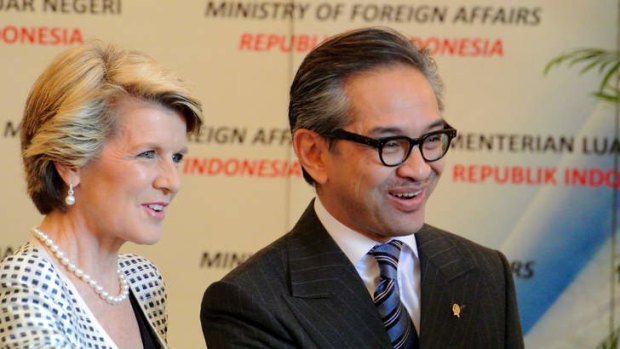 Indonesian Foreign Minister Marty Natalegawa with Foreign Minister Julie Bishop recently. The Indonesian government is becoming increasingly frustrated with boat turn backs.