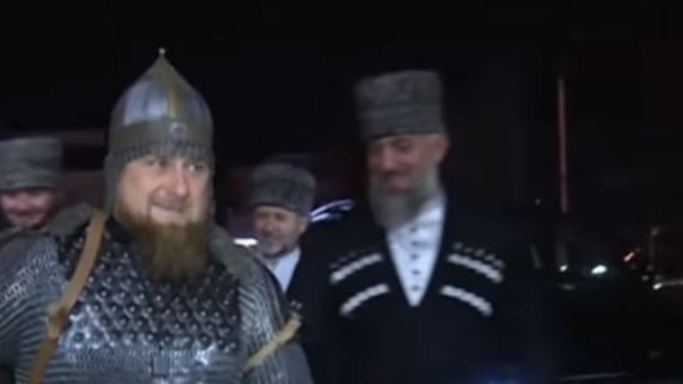 Kadyrov arrives at the ceremony in full armour.
