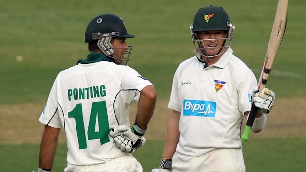 George Bailey with Ricky Ponting for the Tasmanian Tigers.