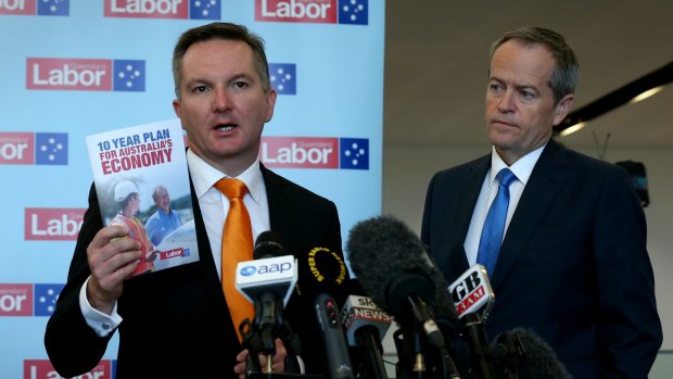 Opposition Leader Bill Shorten and shadow treasurer Chris Bowen addresse the media during a joint doorstop in Brisbane on Wednesday.