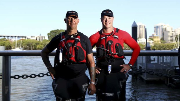 Current and former Australian Defence Force personel - including Paul McGrath and his son Sapper Curtis McGrath - kayaked into Brisbane along the Brisbane River as part of the Mates 4 Mates initiative. They kayaked from Sydney to Brisbane to raise awarness for returning servicemen.