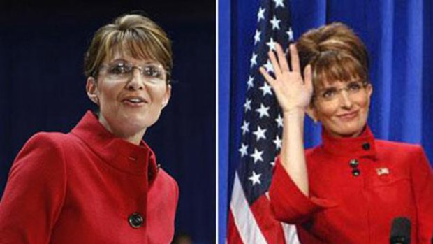 Uncanny ... Tina Fey, right, impersonates Sarah Palin.