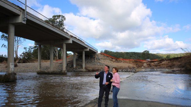Deputy Premier Jackie Trad with Logan Mayor Luke Smith inspecting flood damage at Logan.