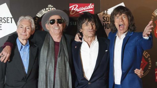 The Rolling Stones, from left, Charlie Watts, Keith Richards, Ronnie Wood and Mick Jagger will play Britain's Glastonbury music festival for the first time.