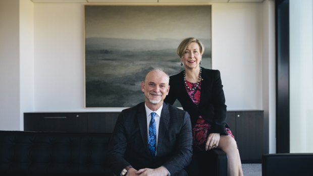 Department of Finance secretary Jane Halton with her husband, deputy Australian statistician Trevor Sutton.