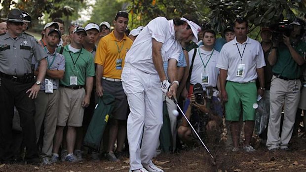 "Miracle" shot ... Bubba Watson  hits his approach shot to the 10th green during the play-off.