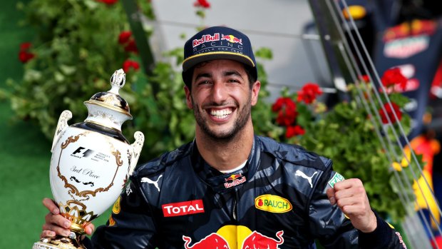 Driving ambition: Daniel Ricciardo looks to lift after securing third place at the Hungaroring.