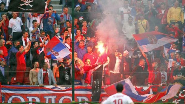 Serbia's fans in the stands in Klagenfurt.