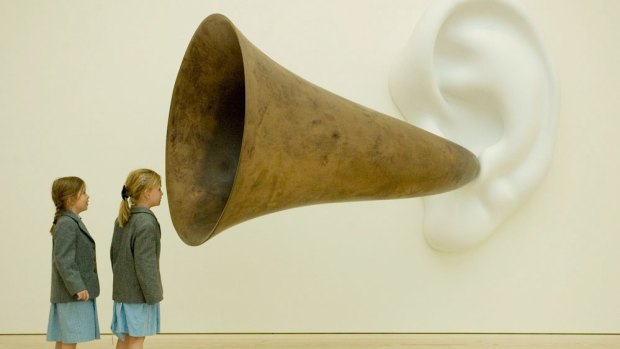 Bewitched girls with Baldessari's Beethoven's Trumpet (With Ear), 1977.