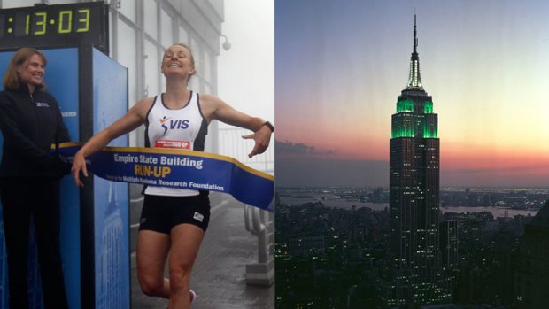 Melbourne's Alice McNamara crosses the finish line in first place at the 2011 Empire State Building Run Up, held in February.