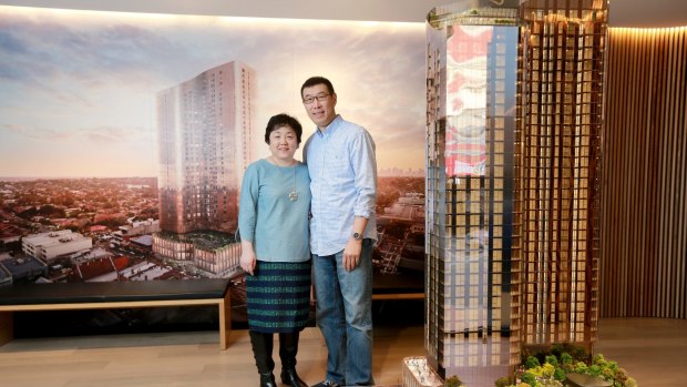 Buyers like Yanming Shen and wife Hong Qu are drawn to apartments in the inner-city of Box Hill and are happy to spend money for views across suburbia.