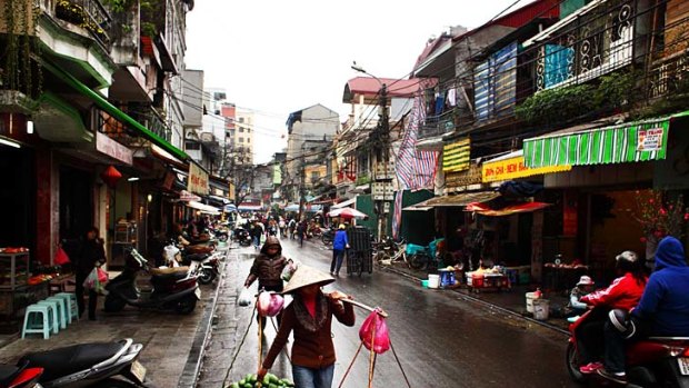 Morning business ... street life in Hanoi's Old Quarter.