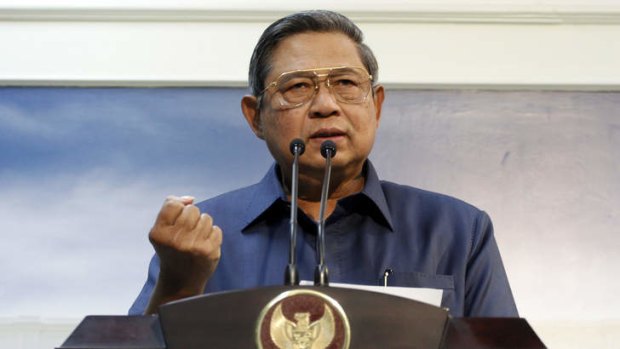 Indonesian President Susilo Bambang Yudhoyono announces an end to co-operations with Australia in Jakarta on Wednesday.