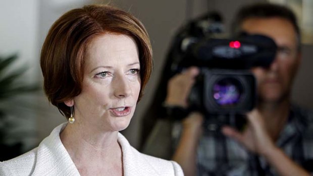 Prime Minister Julia Gillard speaks to media after addressing the Queensland Labor State Conference in Brisbane.