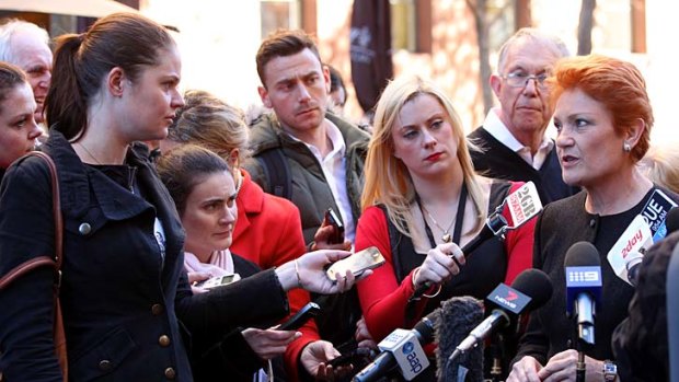 Pauline Hanson talks to the media in Sydney.