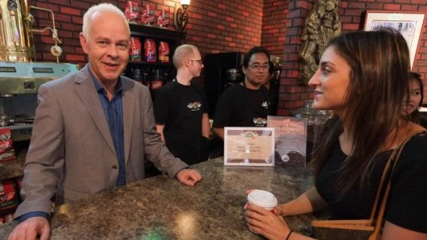 Actor James Michael Tyler, who plays Gunther on Friends, greets fans at Central Perk in Soho Opening Day on September 17.