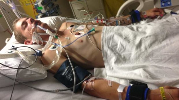 Sleep it off: Blayne Cameron in intensive care after paramedics allegedly told his friends to just put him to bed.