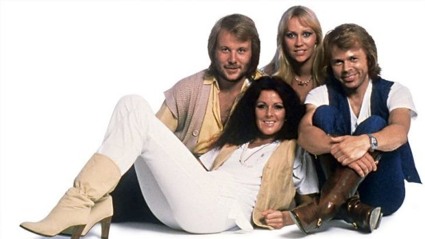 The four singers of Swedish pop group Abba in 1977.