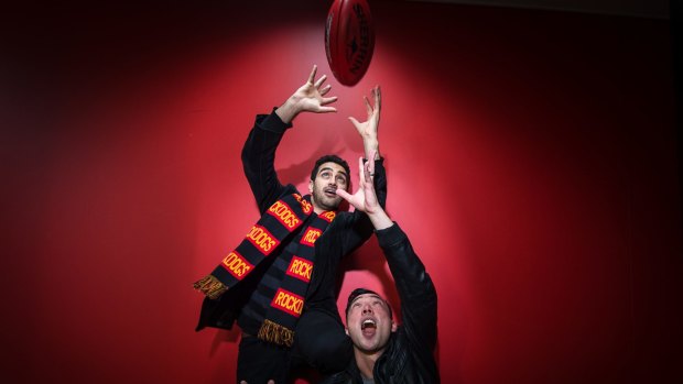 Waleed Aly with Quan Yeomans, of Regurgitator, who will be playing for the Rockdogs in Sunday's Community Cup.   Waleed will join Regurgitator on stage.