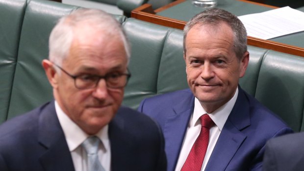 Prime Minister Malcolm Turnbull and Opposition Leader Bill Shorten during a parliamentary vote.