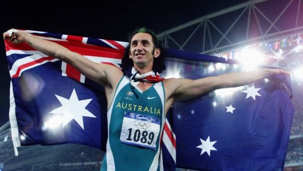 Jai Taurima after winning a silver medal in the Men's Long Jump Final at the 2000 Sydney Olympic Games.