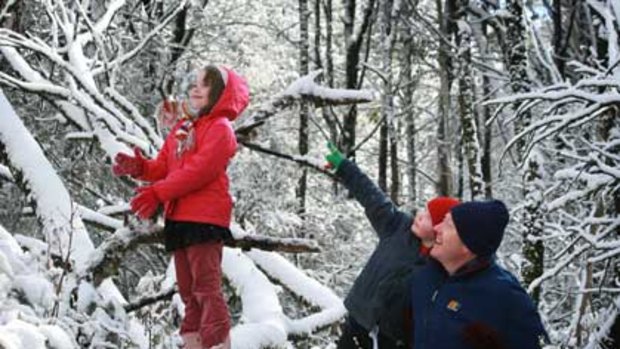 Mount Macedon was a winter wonderland today - and Gary Dalton of Sunbury made the most of it with his children, Lauren, 7 and Rhys, 4.