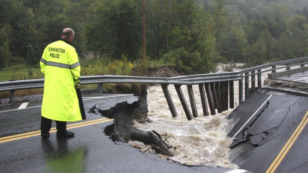Storm damage ... a collapsed bridge in Vermont.