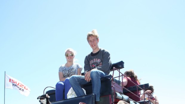 Trip back in time: Brianna, 14, and Colby, 15, Wilksch get ready for a ride on Andrew Duyvestyn's reproduction coach.